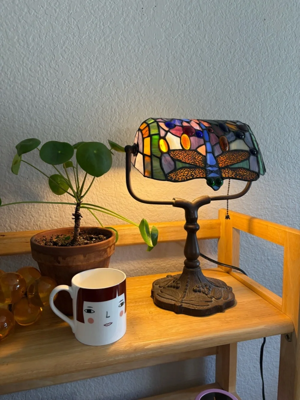 Tiffany Stained Glass Dragonfly Table Lamp - Multicolor